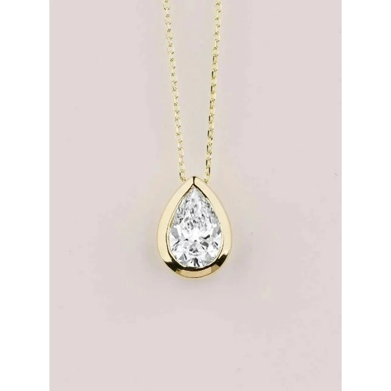 Sparkle Jewels 1 Ct Pear Cut Bezel Set Cubic Zirconia Solitaire Wedding Pendant 14K Yellow Gold P... | Walmart (US)