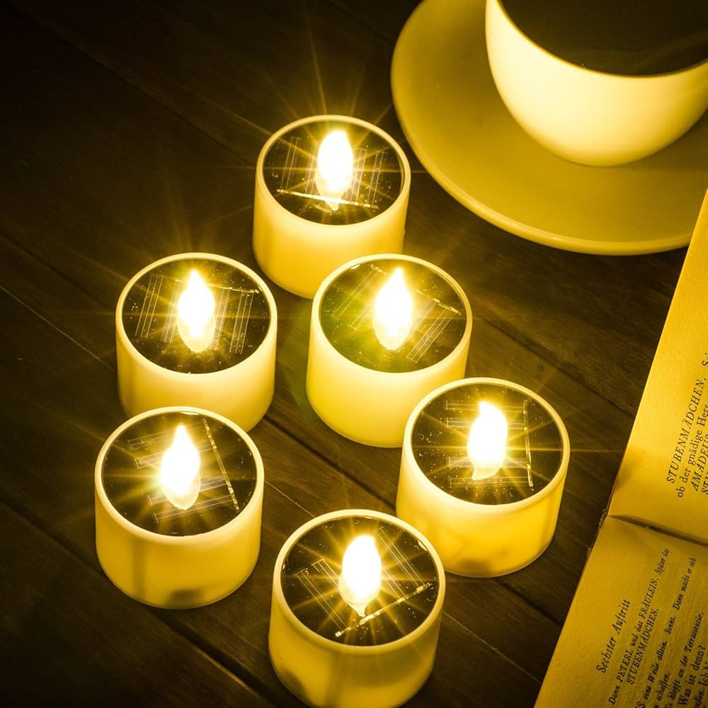 SoulBay 6pcs Solar Power Tea Lights Outdoor Candle Flameless Flicker IP65 Waterproof Rechargeable... | Amazon (US)