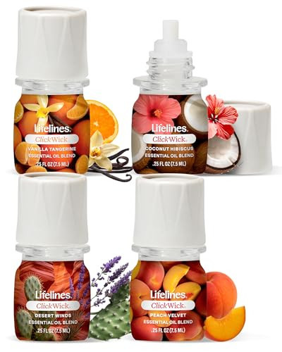 ClickWick Essential Oil Blends for Lifelines Diffusers, 4-Pack Sun-Kissed Escape - Essential Oil Blend Refill for Candle, Plant & Shower Aromatherapy Diffuser - Fragrance for Diffusers | Amazon (US)