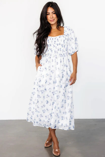 Luca Dress | White + Blue Floral | Baltic Born