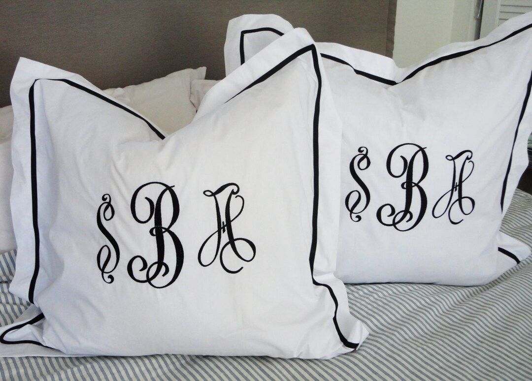 Monogram Euro Pillow Sham with Ribbon Trim / Monogram Bedding / Wedding Gift | Etsy (US)