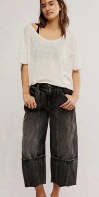 Free People Olsen Cuffed Crop Barrel Jeans We The Free Taper Barrel Black Sz 29 | eBay US