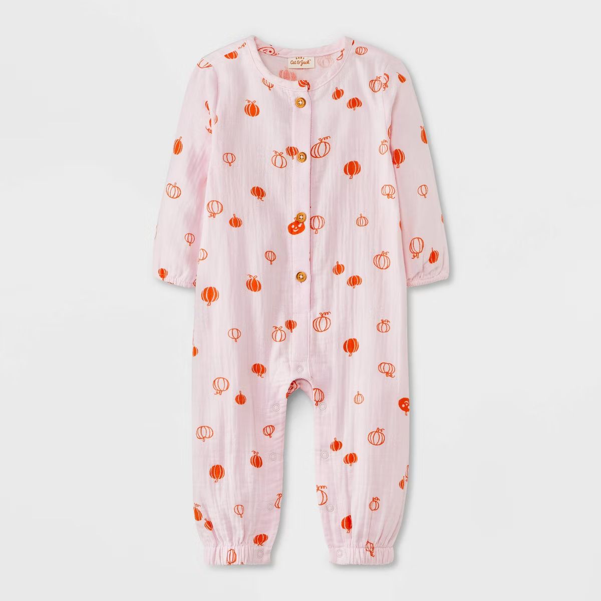 Baby Halloween Long Sleeve Gauze Pumpkin Romper - Cat & Jack™ Pink | Target