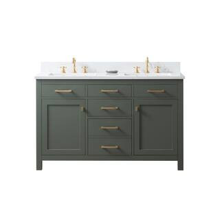 Jasper 54 in. W x 22 in. D Bath Vanity in Vintage Green with Engineered Stone Vanity in Carrara W... | The Home Depot