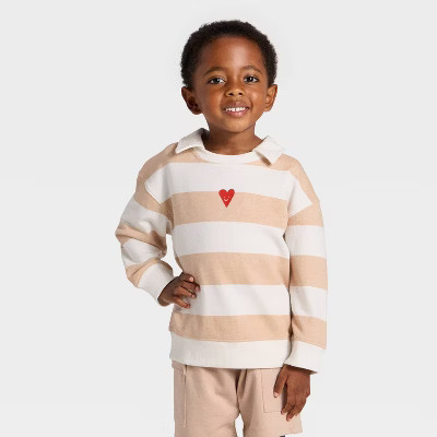 Toddler Boys' Valentine's Day Striped Polo Sweatshirt - Cat & Jack™ Cream 2T | Target