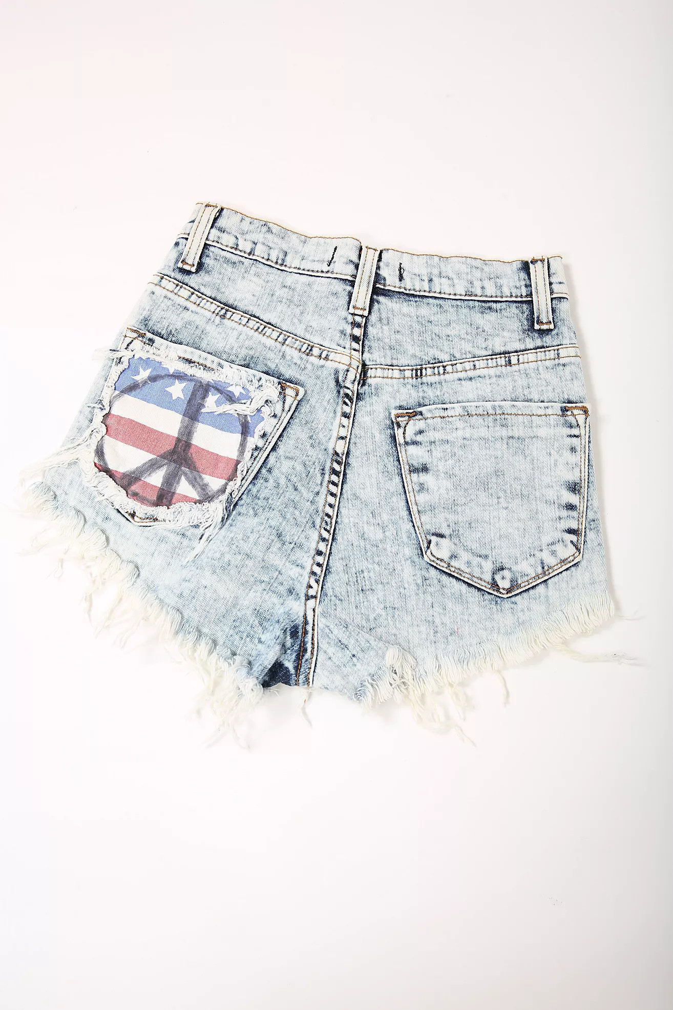 Acid Wash Denim Mom Shorts with USA Flag and Peace Sign Selected by Love Rocks Vintage | Free People (Global - UK&FR Excluded)