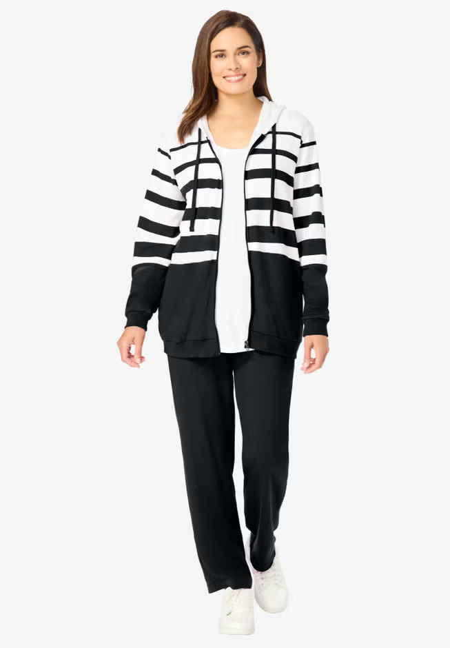 Striped Full Zip Jacket Set | Woman Within
