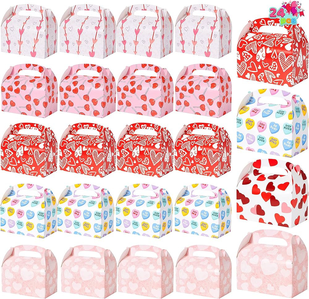 Valentine’s Day Treat Boxes 24 Cardboard Hearts Goody Bag Holder Classroom Crafts Supplies Part... | Amazon (US)