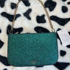 Kate Spade Teal Glitter Clutch with Gold Chain | Poshmark