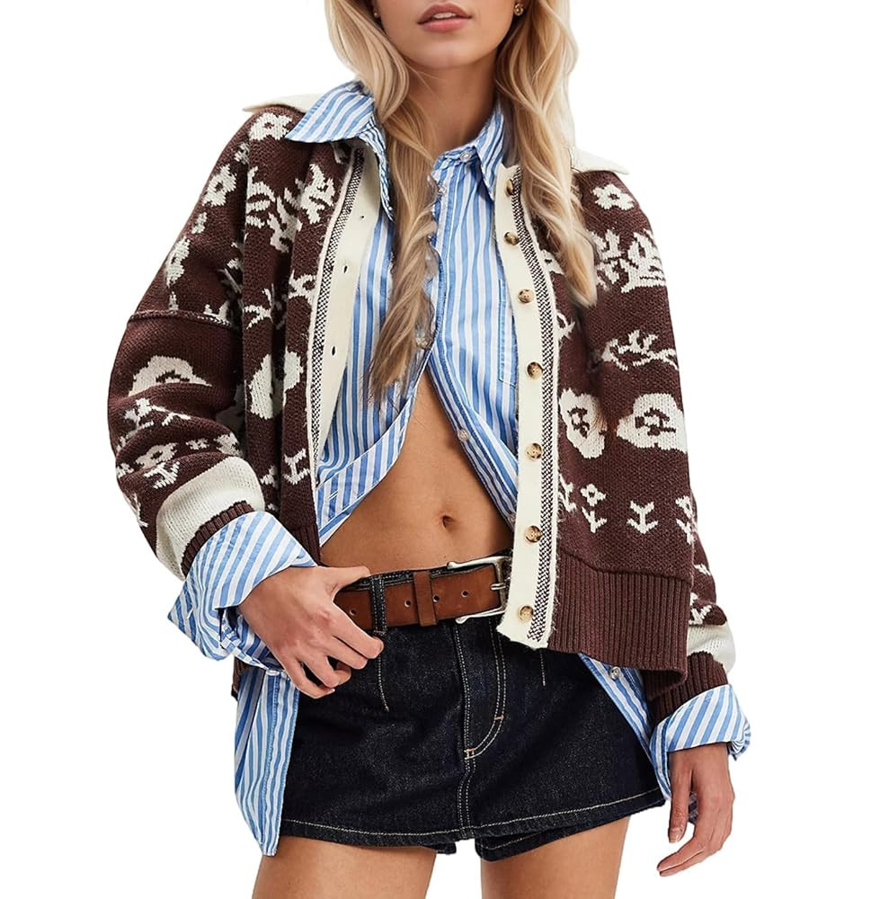 MISSACTIVER Floral Print Button Down Cardigan Sweaters for Women Long Sleeve V Neck Open Front Kn... | Amazon (US)