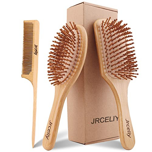 3PCS Bamboo Hair Brush Set,Natural Wooden Brush for Women, madam, Paddle Detangling Brush for Dry/Curly/Thick/Thin/Straight Hair | Amazon (US)