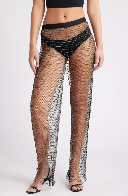 NASTY GAL Diamante Sheer Fishnet Pants in Black at Nordstrom, Size Small | Nordstrom