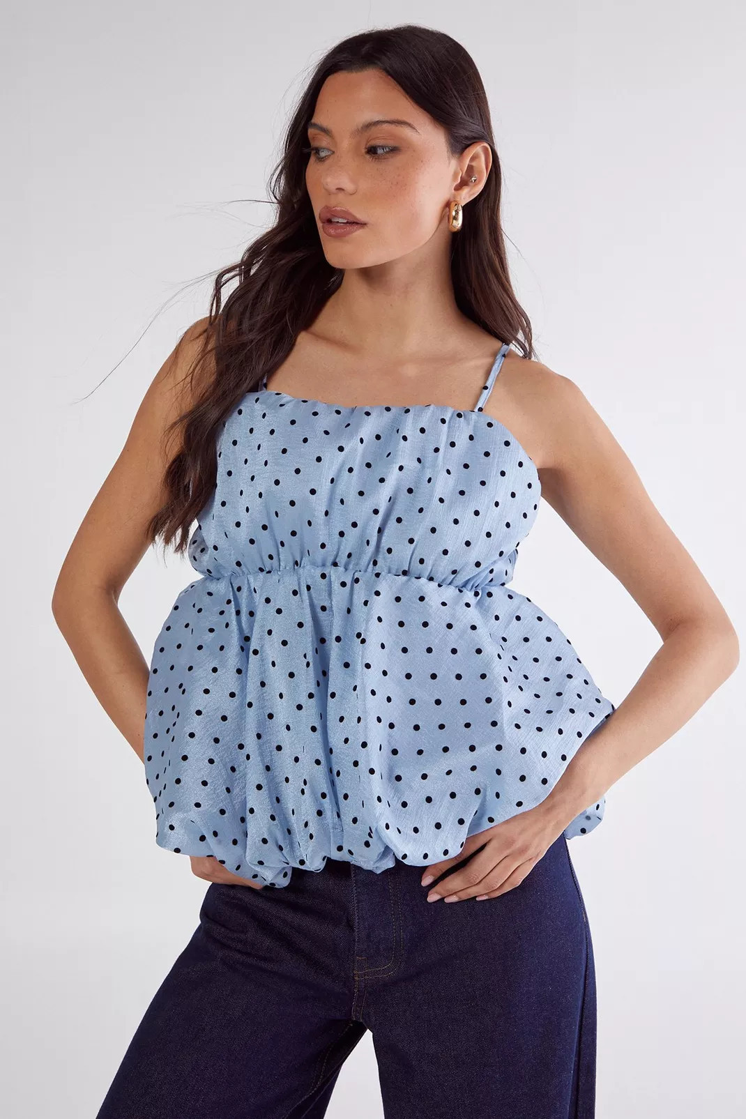Flocked Polka Dot Bubble Hem Longline Cami Top | Nasty Gal US