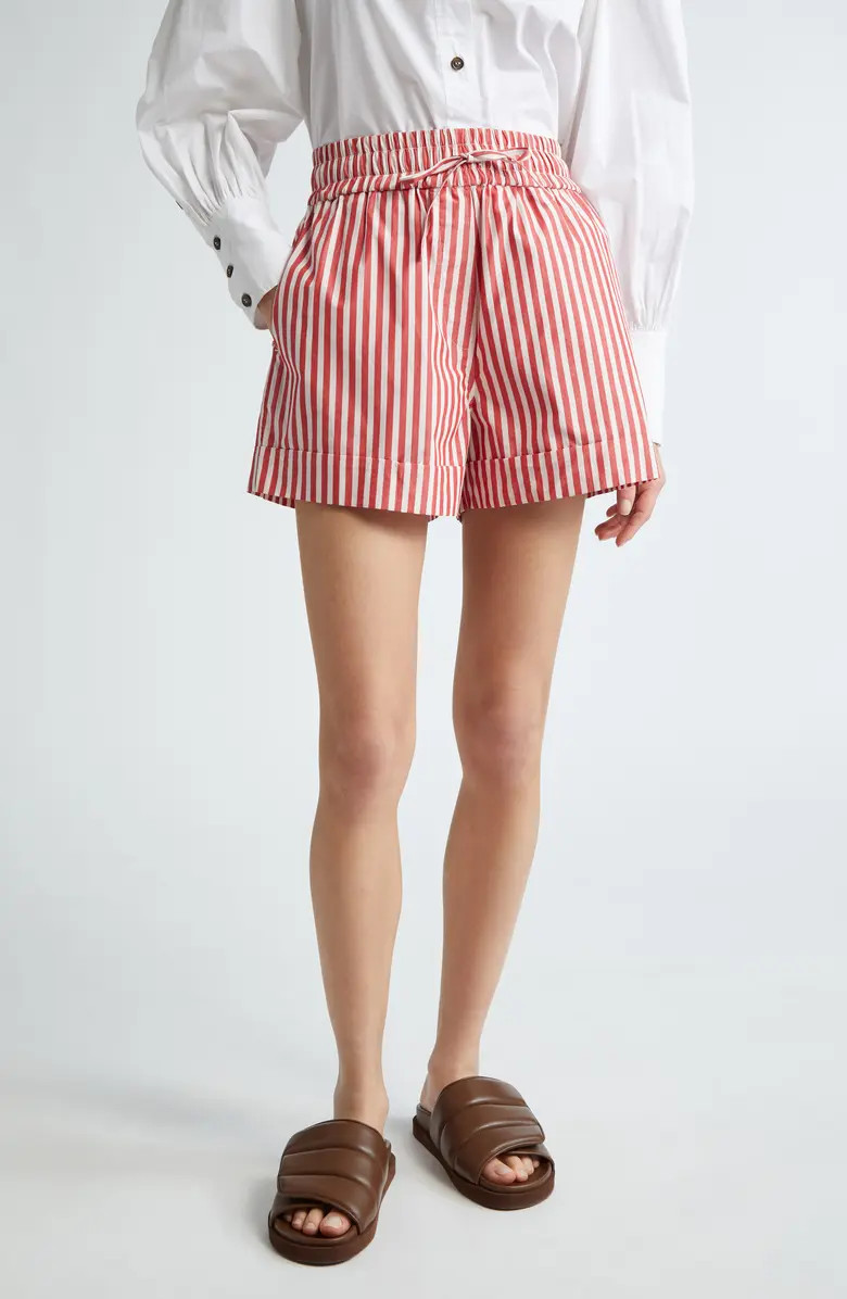 Ganni Stripe Organic Cotton Shorts | Nordstrom | Nordstrom