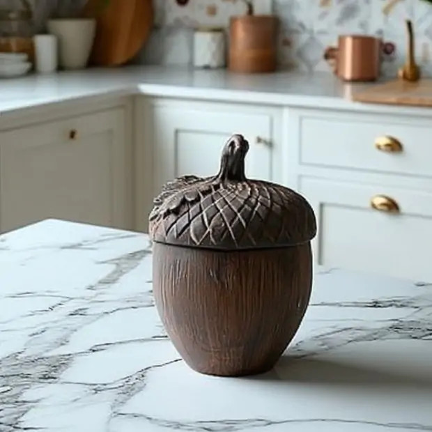 Lidded Cement Acorn Jar | Antique Farm House