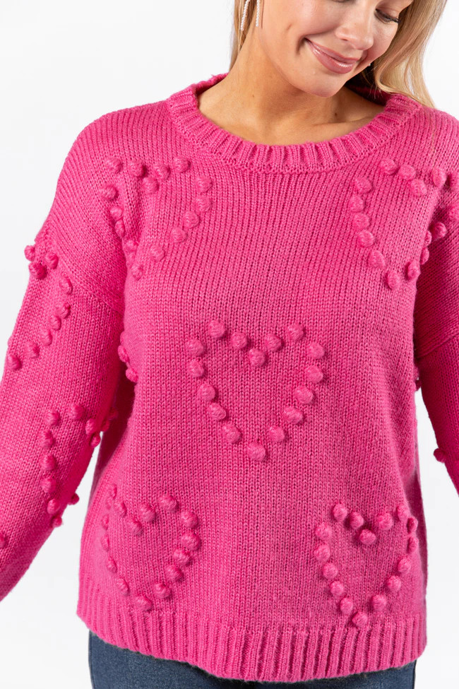 Adore You Hot Pink Oversized Heart Pom Sweater | Pink Lily