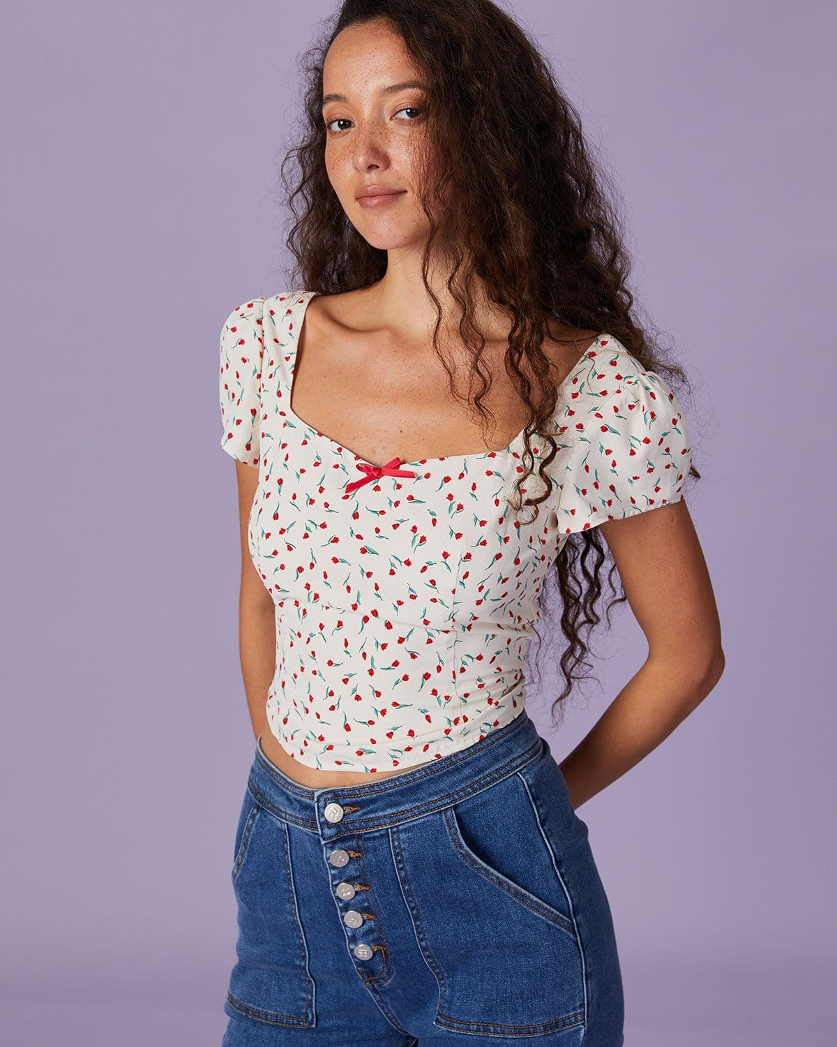 The Beige Sweetheart Neck Floral Shirred Blouse & Reviews - Beige - Tops | RIHOAS | rihoas.com