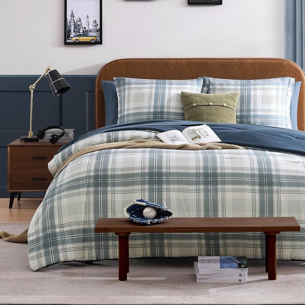 Blue Twin XL Comforter Set, Plaid Twin Comforter Set for Boys & Girls,Classic Homestead-Style Twi... | Amazon (US)