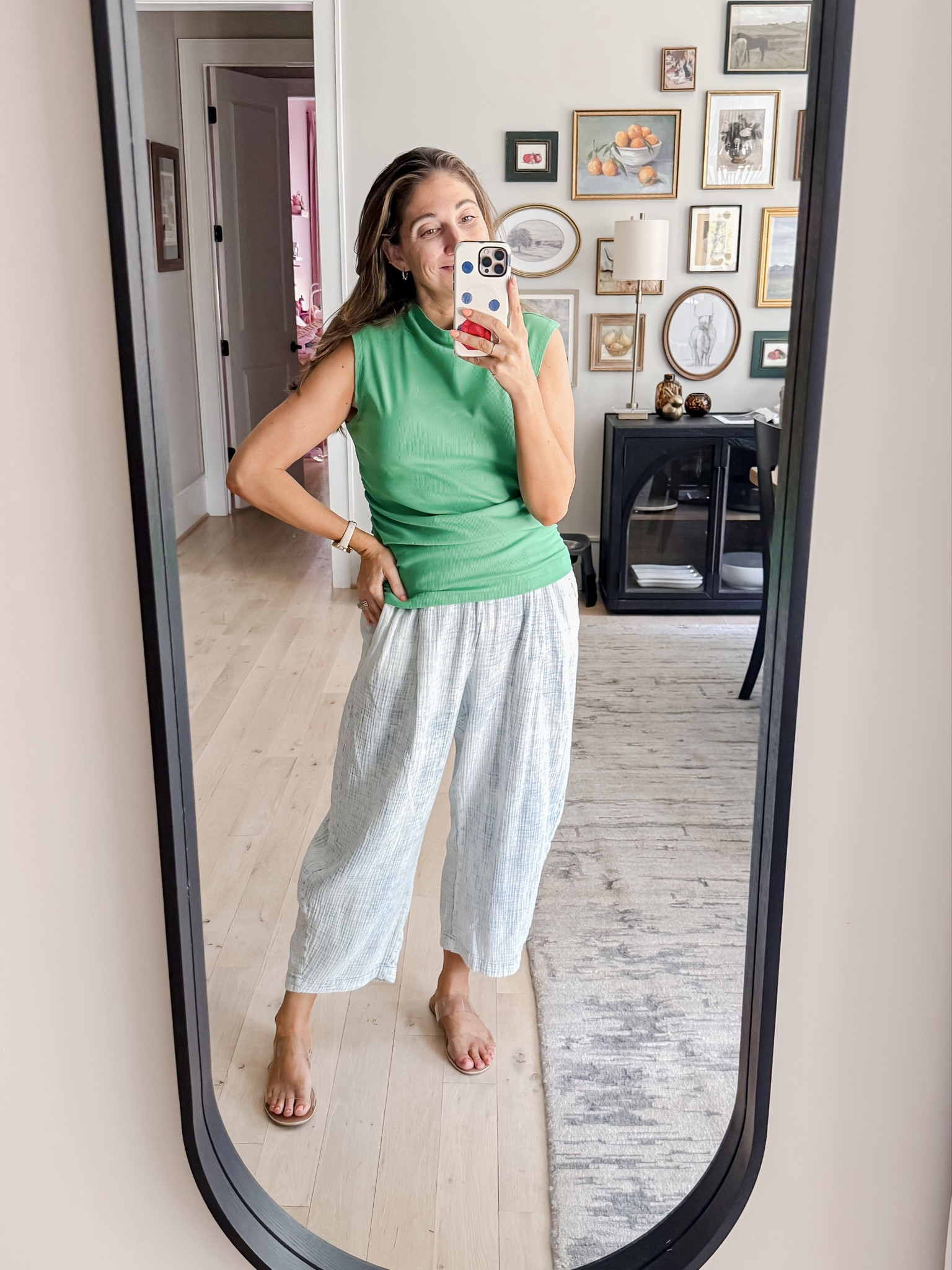 Annnnnnnnd the we had a day in the 90s! Gorgeous but too hot! Yes, I’m complaining on the cold day and the hot day because I’d love a couple of crisp cool spring days before jumping into summer! Is that so wrong? Top M / Chambray pants L / Slides tts 

#LTKootd #LTKSeasonal #LTKMidsize