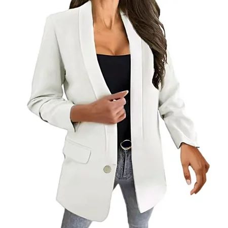 Larisalt Blazers For Women Casual Womens Casual Elegant Work Office Nylon Ponte Blazer Jacket White XL | Walmart (US)