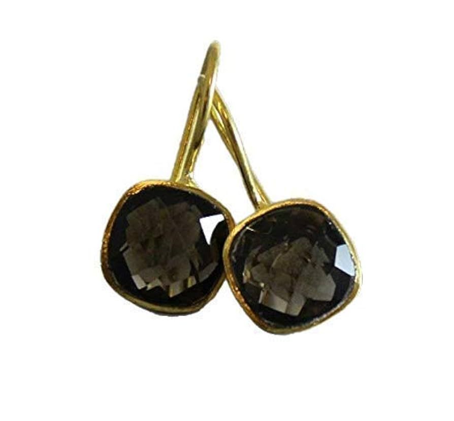 Cushion Cut Smoky Quartz Gold Plated Sterling Silver Drop Dangle Earrings - Handmade Gemstone Jew... | Amazon (US)