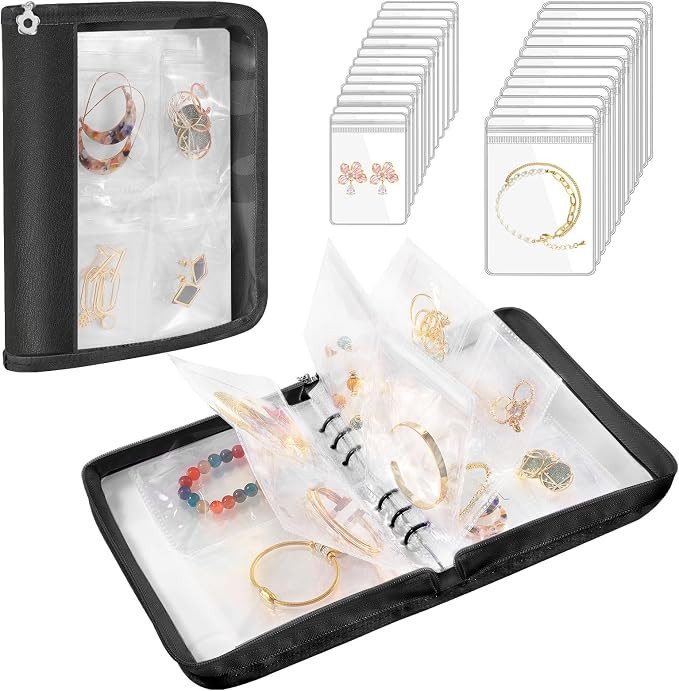 Emibele Travel Jewelry Organizer Case Large Capacity Jewelry Storage Binder | 96 Clear Zippered P... | Amazon (UK)