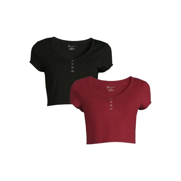 No Boundaries Juniors Henley Top with Short Sleeves, 2-Pack - Walmart.com | Walmart (US)