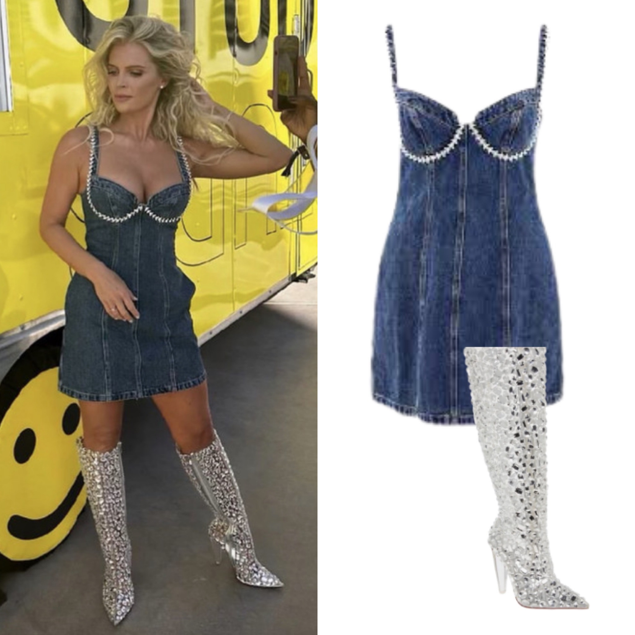 Madison LeCory’s Denim Crystal Embellished Bustier Dress + Boots at #BravoCon2023 📸= @madsion.lecroy 