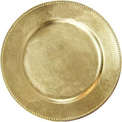 MAONAME Gold Charger Plates with Beaded, Plastic Chargers for Dinner Plate, 13-inch Round Foil Plate | Amazon (US)