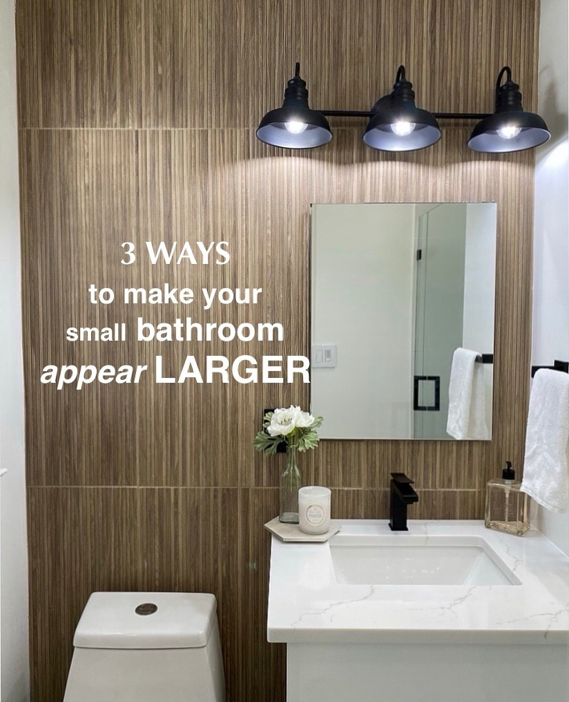 3 Easy Ways to make your Small Bathroom Appear Larger 🛁

1) Choose a floating vanity 
    - visibly seeing more floor space gives the illusion that the bathroom is bigger

2) Use larger tiles
    - Choose Big Slabs of stone if you can!
  - ex. Avoid tiny penny tiles- they’ll make the room feel small. 

3) Go LIGHT & BRIGHT
    - choose light natural colors: White / Cream / Tan / Light Brown / light gray …
(dark colors make a room look smaller, so avoid!)

🫧 BONUS TIP: Install bright vanity lights & a large mirror to reflect light! 

#LTKStyleTip #LTKHome #LTKFindsUnder100