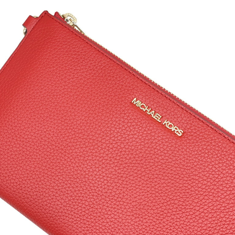Michael Kors Women's Jet Set Travel Large Top Zip Pebbled Leather Wristlet Pouch (Bright Red) | Walmart (US)