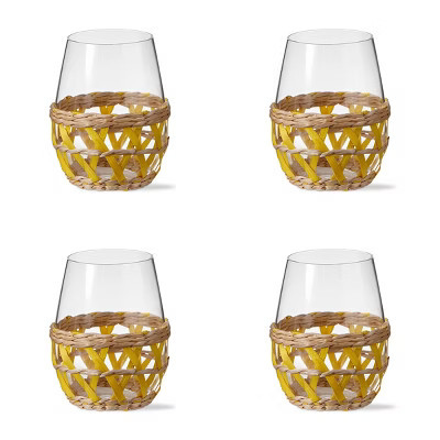 TAG 16 oz. Island Clear Glass with Yellow Straw Sleeve Dishwasher Safe Beverage Glassware  Dinner Party Wedding Resturant Set 4 | Target