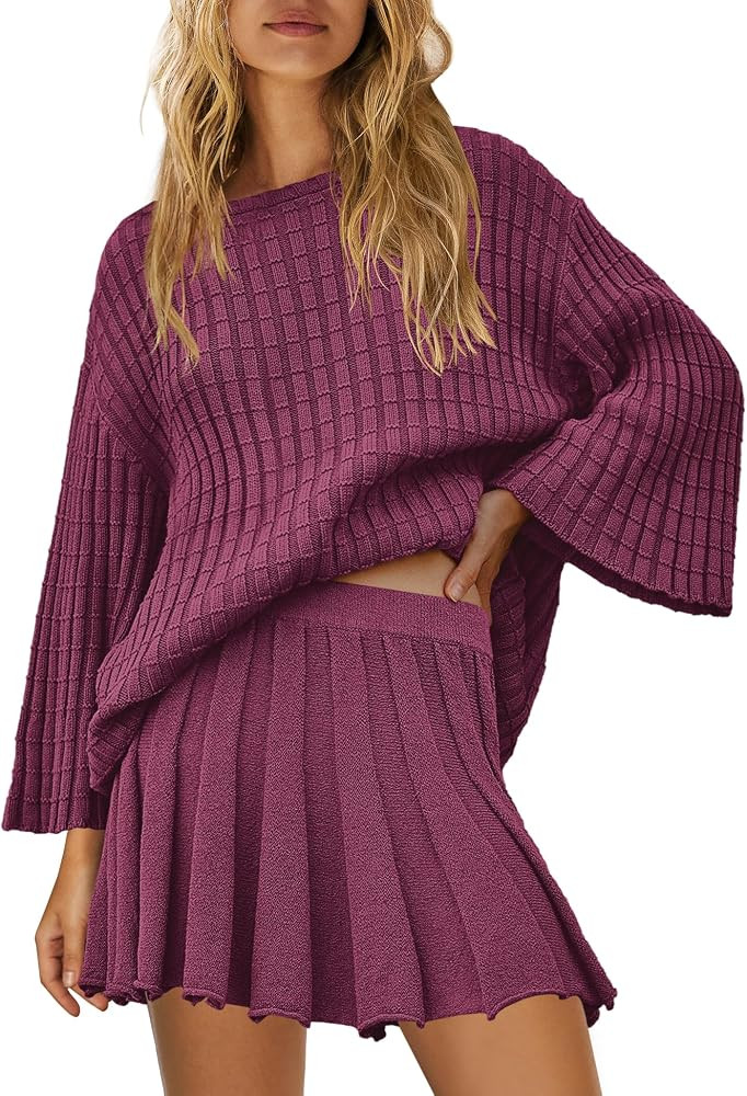 SENSERISE Womens Sweater Skirt Set 2 Piece Outfits Long Sleeve Pullover Top Ribbed Knit Lounge Dr... | Amazon (US)