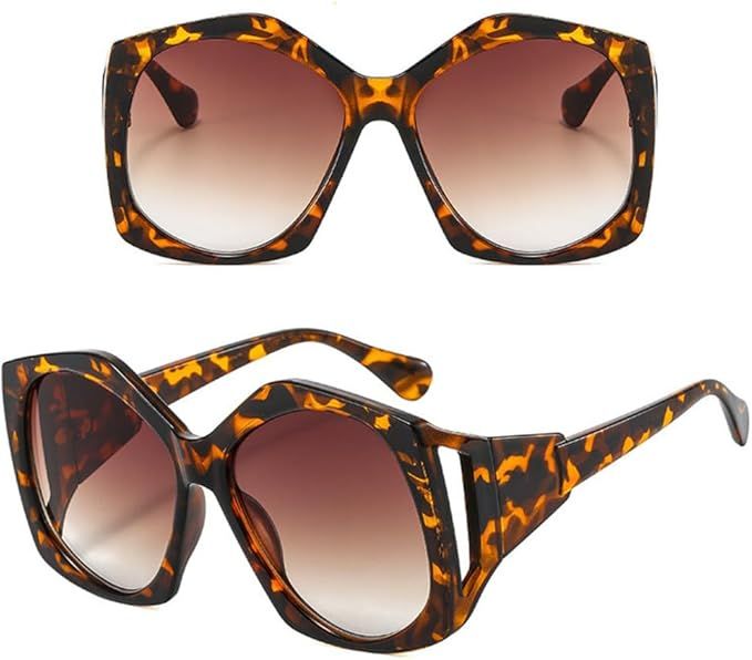 HPIRME Irregular Oversized Sunglasses For Women Sun Glasses Female Black Big Shades Eyewear UV400 | Amazon (US)