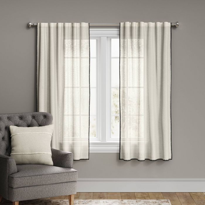 95&#34;x54&#34; Stitched Edge Light Filtering Curtain Panel Off White - Threshold&#8482; | Target
