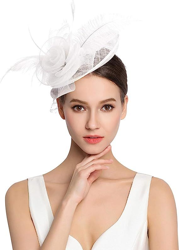 Z&X Women's Fascinator Wedding Derby Hat Feather Flower Sinamay Pillbox Hat Cocktail Tea Party He... | Amazon (US)