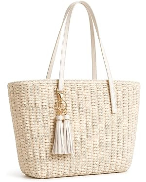 YXILEE Straw Bags For Women | M Size Travel Straw Totes Bag Woven Summer Handmade Shoulder Bag Ha... | Amazon (US)