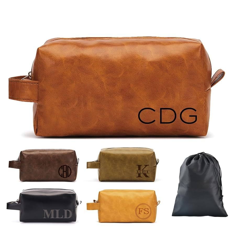 Geekeran Personalized Toiletry Bag for Men Handcrafted, Custom Leather Dopp Kit for Men, Waterpro... | Amazon (US)