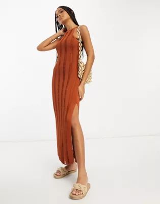 ASOS EDITION strappy semi-sheer knit maxi dress in rust | ASOS (Global)