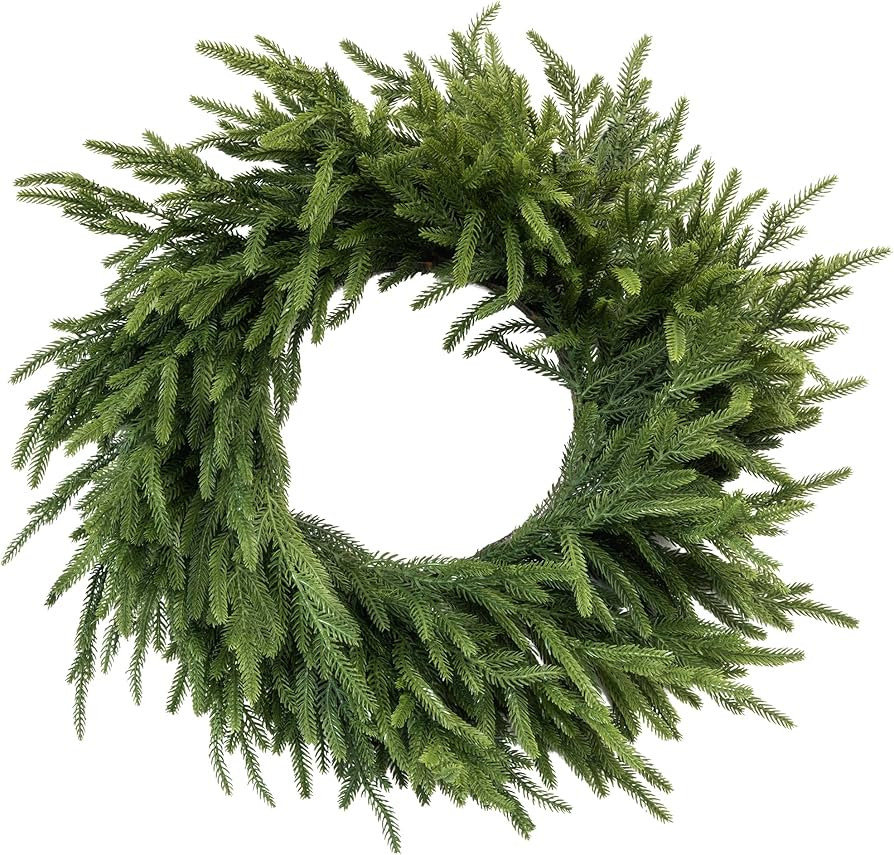 MISSPIN 27.5 Inch Winter Norfolk Pine Wreaths for Front Door, Artificial Norfolk Pine Christmas W... | Amazon (US)