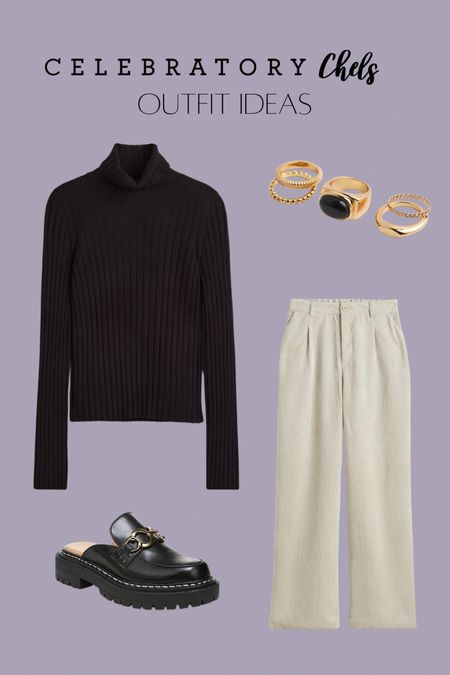 Black turtleneck
Corduroy pants
Rings
Mules 
Accessories
Fall fashion
Fall outfits
Trends 
Workwear fashion
Office outfit


#LTKworkwear #LTKSeasonal #LTKunder100