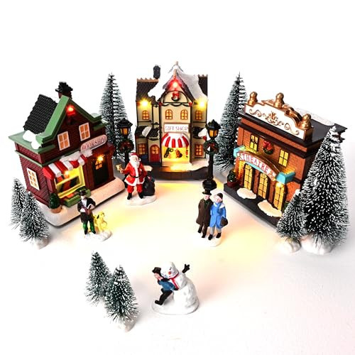 Valery Madelyn Pre-Lit Christmas Village Set House Decoration, Battery Operated Christmas Figurine Accessories Town Building Collection for Holiday Xmas DIY Tabletop (17 PCS) | Amazon (US)