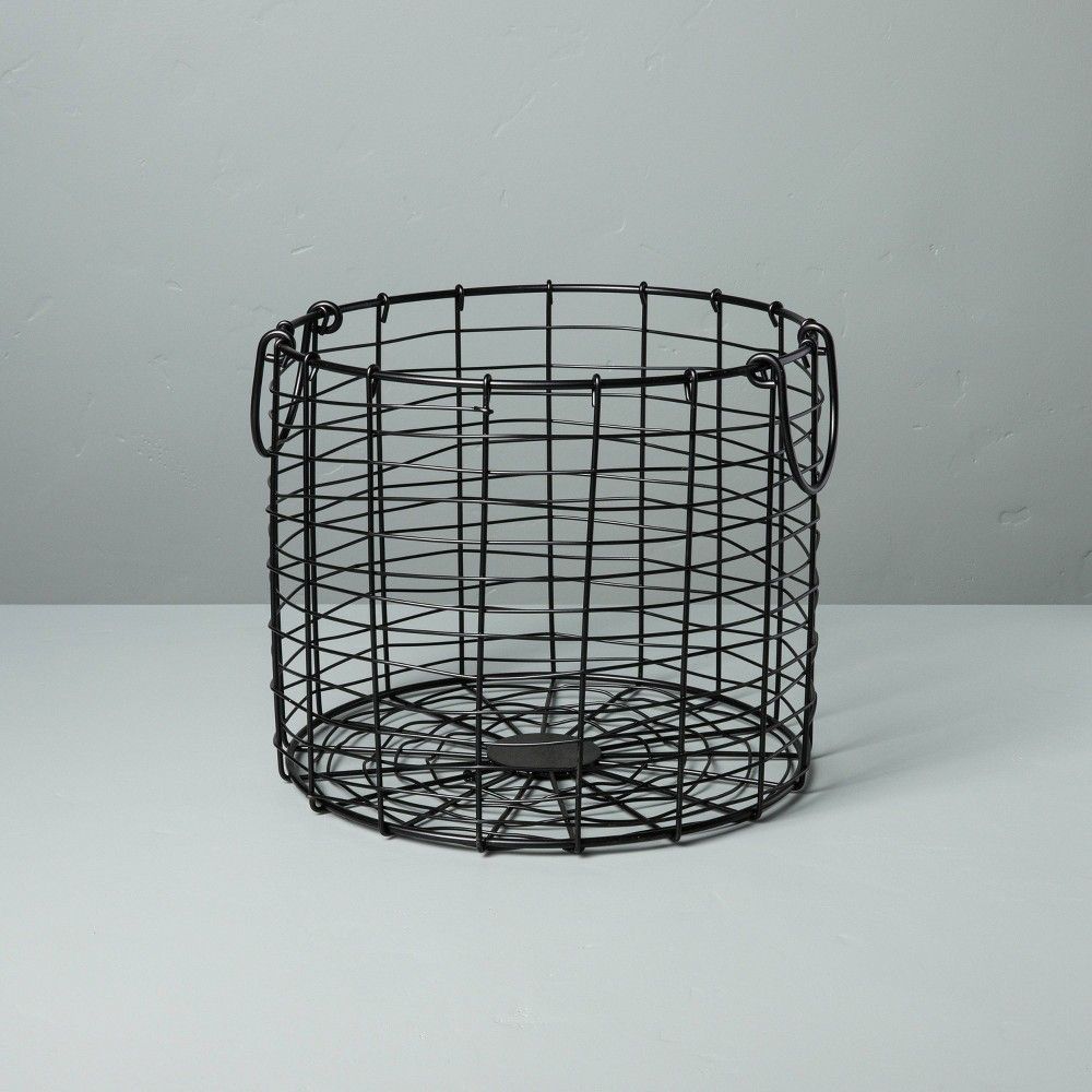 Medium Round Wire Storage Basket with Handles Black - Hearth & Hand with Magnolia | Target