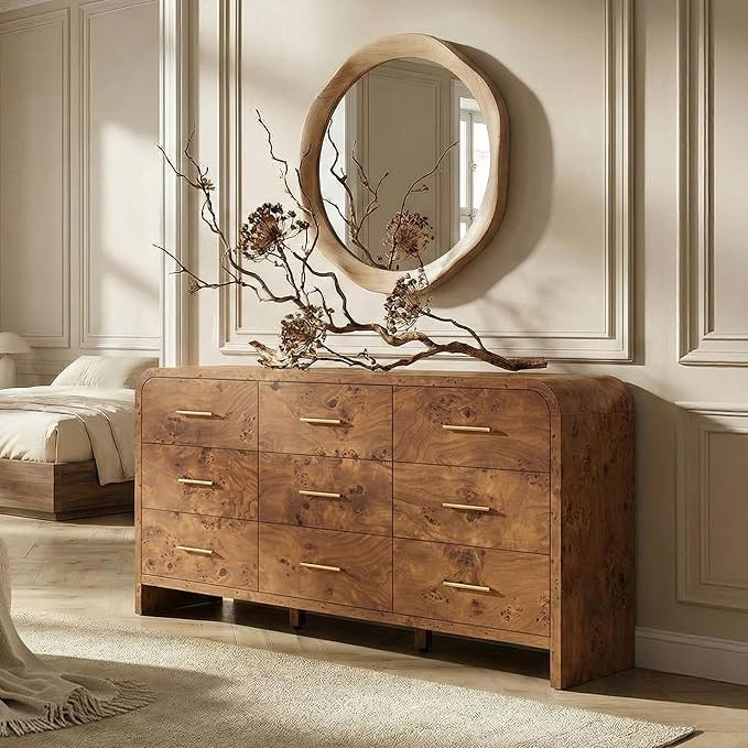 Curved 9-Drawer Dresser for Bedroom, 63" Wide Modern Chest of Drawers, Vanity Desk TV Stand for L... | Amazon (US)