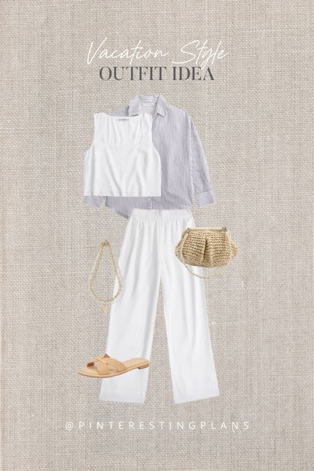 Beach vacation outfit. Vacay outfit. Summer outfit. Spring outfit. Linen pants outfit. Coastal grandmother outfit. 

#LTKFindsUnder100 #LTKOver40 #LTKTravel