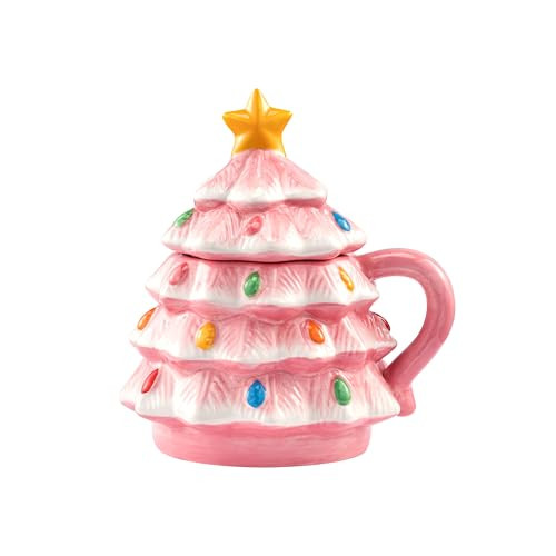 Mr. Christmas 16 oz. Nostalgic Ceramic Tree Lidded Mug - Pink | Amazon (US)