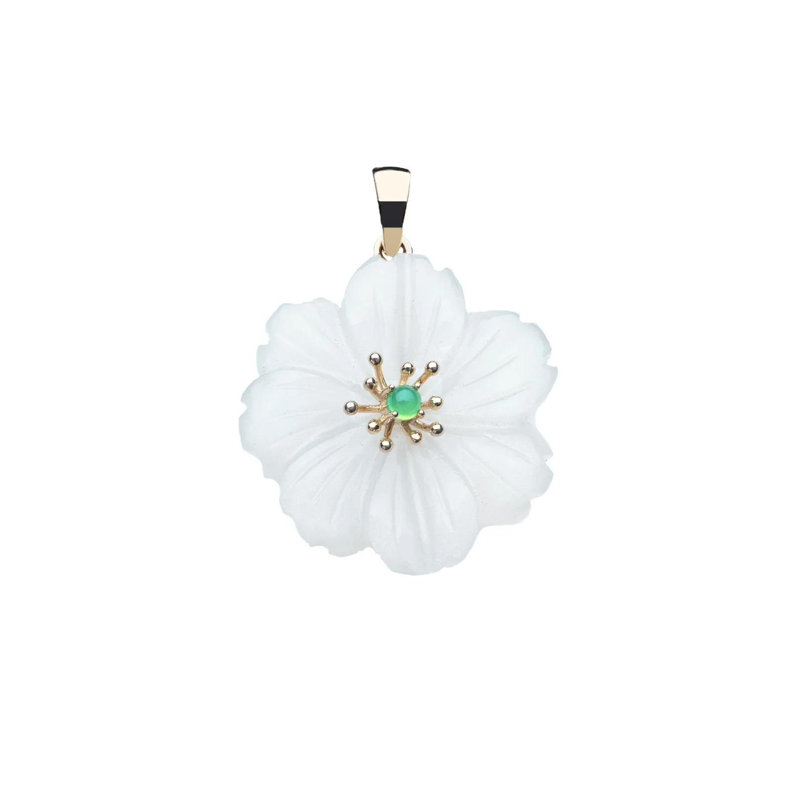 JOY Moonstone Carved Camellia Pendant in Solid Gold | Jane Win