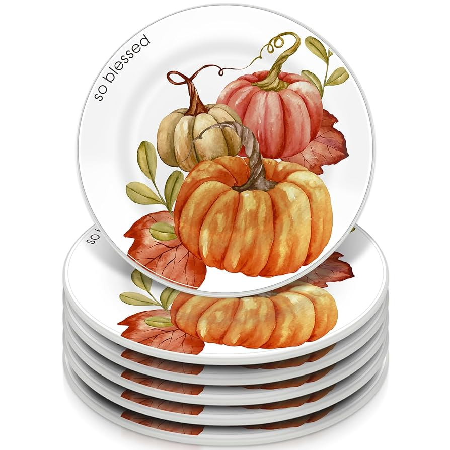 6 Pcs 6 Inch Fall Plates Thanksgiving Ceramic Salad Plates So Blessed Platter Cookie Dishes Autum... | Amazon (US)