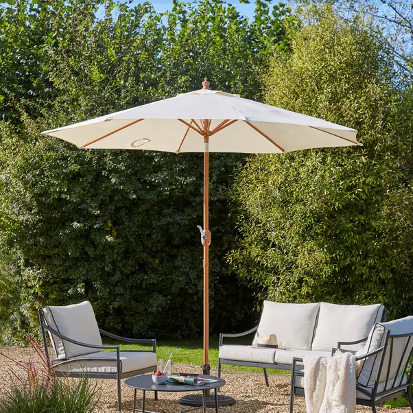 2.7m Cream Parasol with Wood Effect Pole | Dunelm