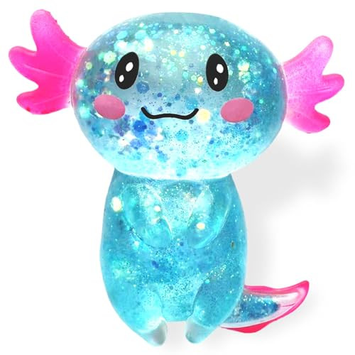 Axolotl Squishy Stress Relief Toy Glitter Fidget Toys Cute Malt Sugar Axolotl Toy Fidget Toys for Kids Youth Adult, Party Favors Anxiety Relief Squishy Toys(Blue) | Amazon (US)